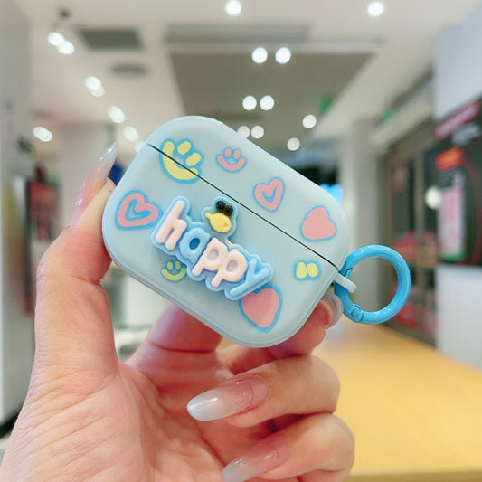 For AirPods Pro 2 Fresh 3D Text Skin Feel Earbuds Box PC Case(Blue) by buy2fix