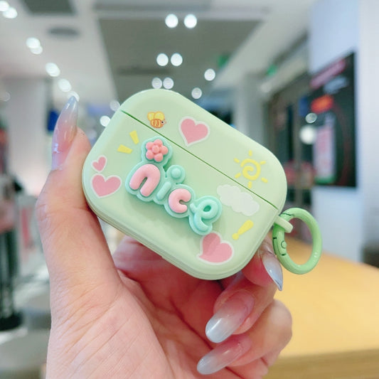 For AirPods Pro Fresh 3D Text Skin Feel Earbuds Box PC Case(Green) by buy2fix