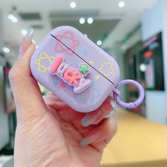 For AirPods Pro Fresh 3D Text Skin Feel Earbuds Box PC Case(Purple) by buy2fix