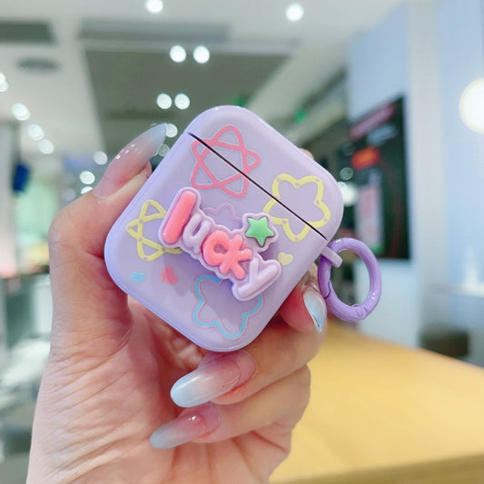 For AirPods 2 / 1 Fresh 3D Text Skin Feel Earbuds Box PC Case(Purple) by buy2fix