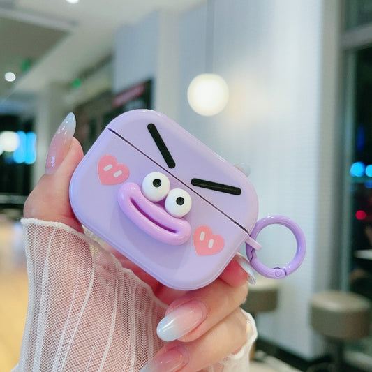 For AirPods Pro Fresh 3D Emoticon Pattern Skin Feel Earbuds Box PC Case(Purple) by buy2fix