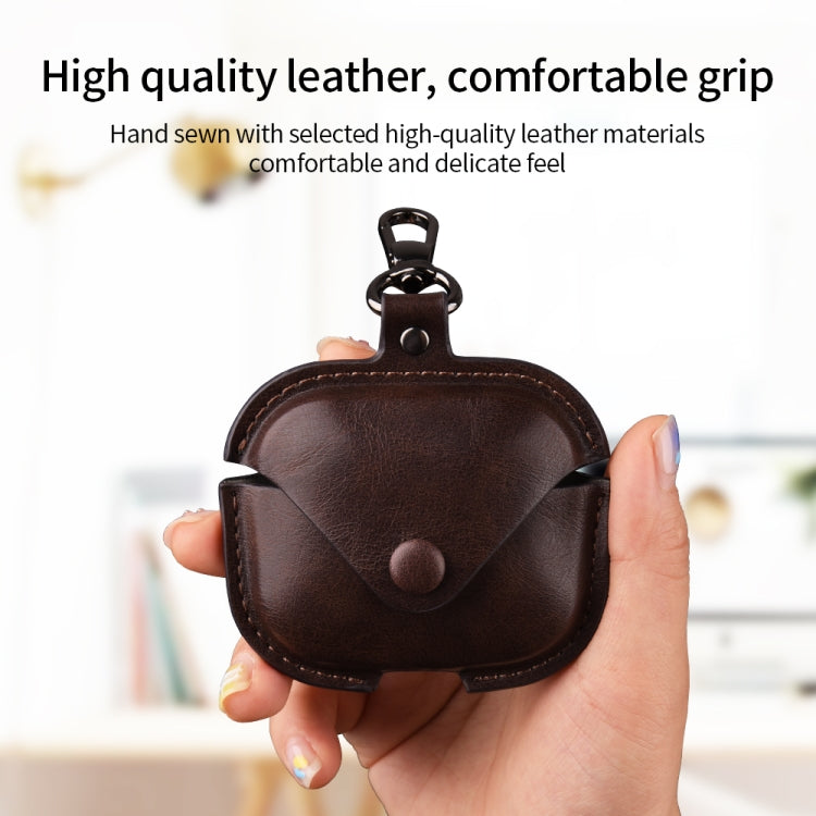 For Redmi Buds 5 / 6S Business Leather Earphone Protective Case with Hook(Black) - Xiaomi Earphone Case by buy2fix | Online Shopping UK | buy2fix
