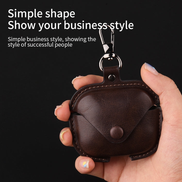 For Redmi Buds 5 / 6S Business Leather Earphone Protective Case with Hook(Black) - Xiaomi Earphone Case by buy2fix | Online Shopping UK | buy2fix