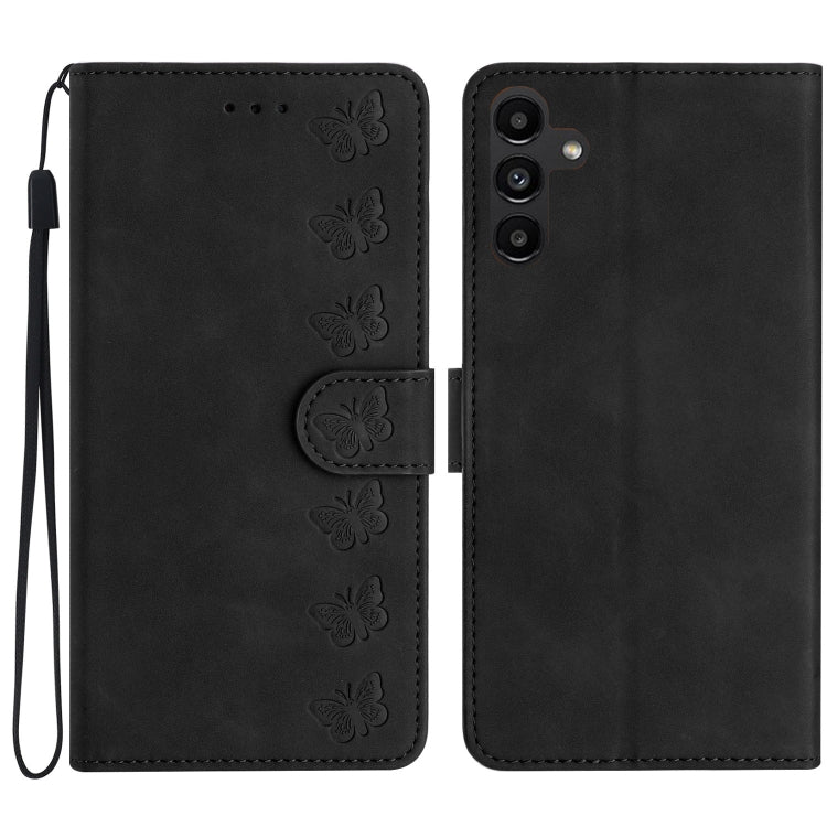 For Samsung Galaxy S25+ 5G Seven Butterflies Embossed Leather Phone Case(Black) - Galaxy S25+ 5G Cases by buy2fix | Online Shopping UK | buy2fix