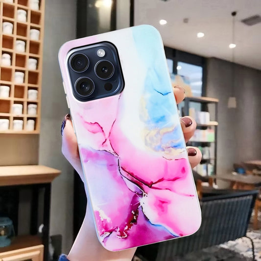 For iPhone 16 Pro Max IMD Marble TPU Phone Case(Pink Blue) by buy2fix