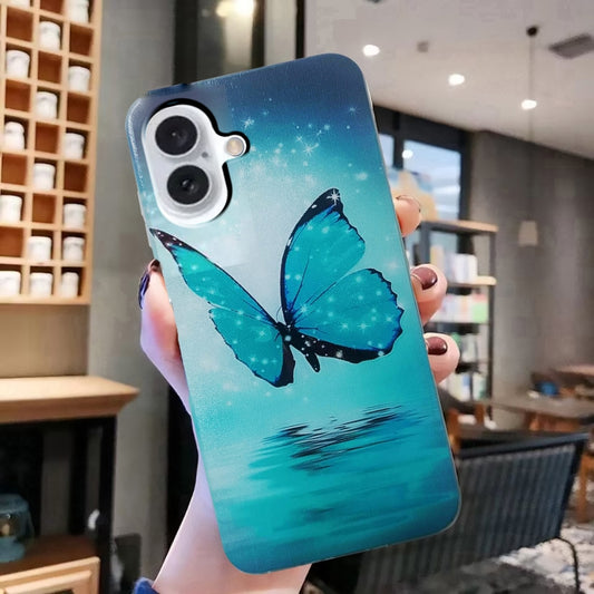 For iPhone 16 Colored Drawing Pattern TPU Phone Case(Butterfly) by buy2fix