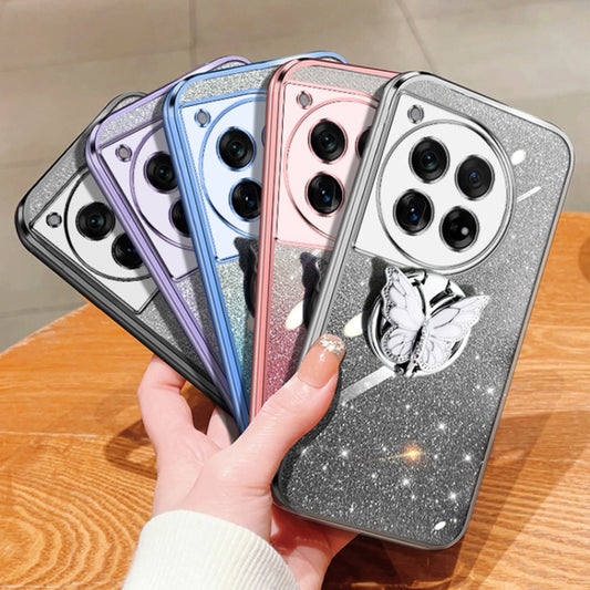 For OnePlus 12 Plated Gradient Glitter Butterfly Holder TPU Phone Case(Silver) by buy2fix