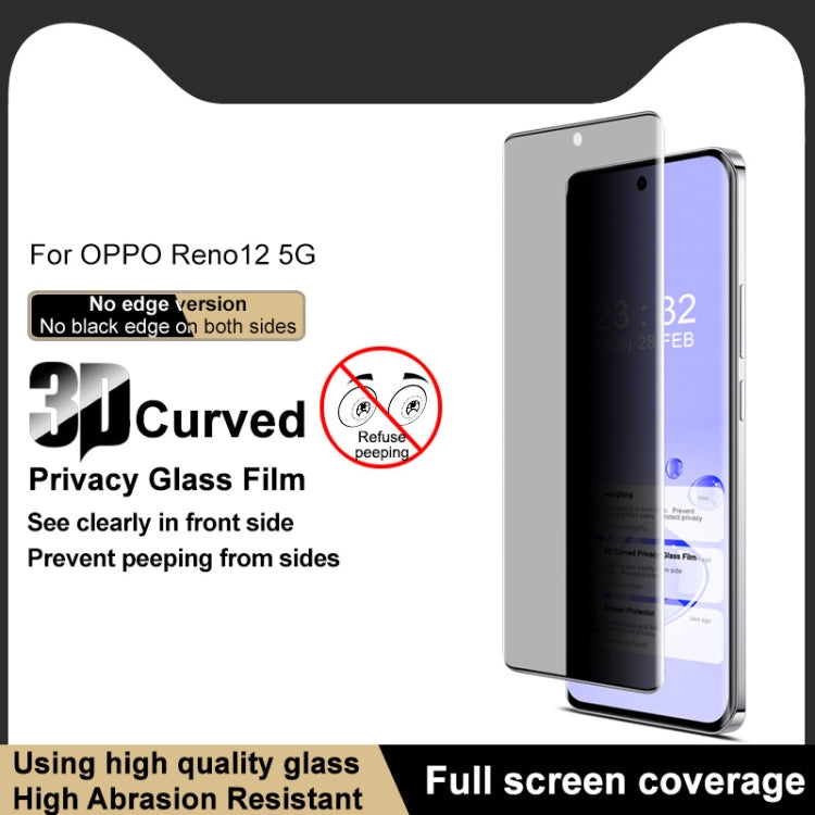 For OPPO Reno12 Global imak No Edge Version 3D Curved Privacy Full Screen Tempered Glass Film - OPPO Tempered Glass by imak | Online Shopping UK | buy2fix