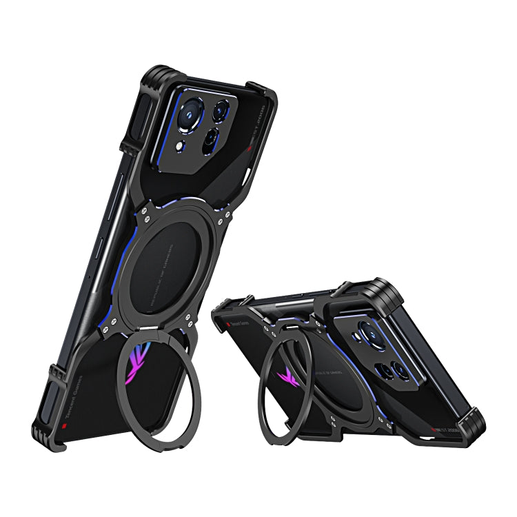 For Asus ROG Phone 8 / 8 Pro Mechanical Arm Borderless MagSafe Holder Metal Phone Case(Black Blue) - ASUS Cases by buy2fix | Online Shopping UK | buy2fix