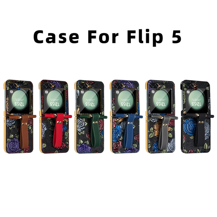 For Samsung Galaxy Z Flip5 VIETAO Integrated Embossed Pattern Full Coverage Phone Case with Wrist Strap(Black) - Galaxy Z Flip5 Cases by VIETAO | Online Shopping UK | buy2fix