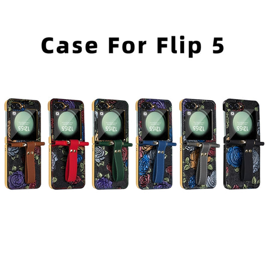 For Samsung Galaxy Z Flip5 VIETAO Integrated Embossed Pattern Full Coverage Phone Case with Wrist Strap(Grey) - Galaxy Z Flip5 Cases by VIETAO | Online Shopping UK | buy2fix