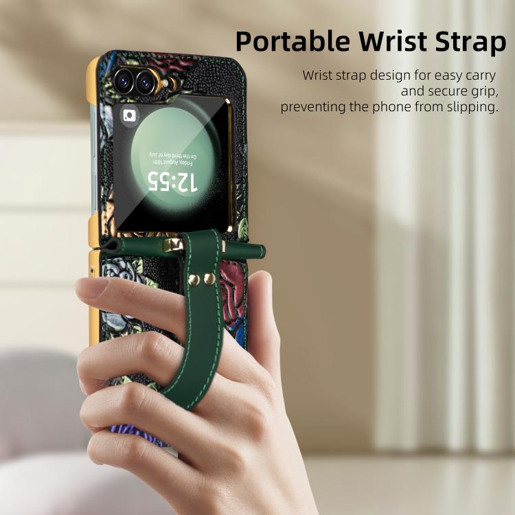 For Samsung Galaxy Z Flip6 VIETAO Integrated Embossed Pattern Full Coverage Phone Case with Wrist Strap(Green) - Galaxy Z Fold6 5G Cases by VIETAO | Online Shopping UK | buy2fix