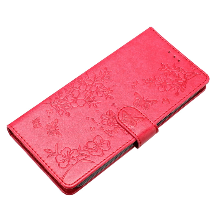 For iPhone 16 Plus Butterflies and Flowers Leather Phone Case(Red) by buy2fix
