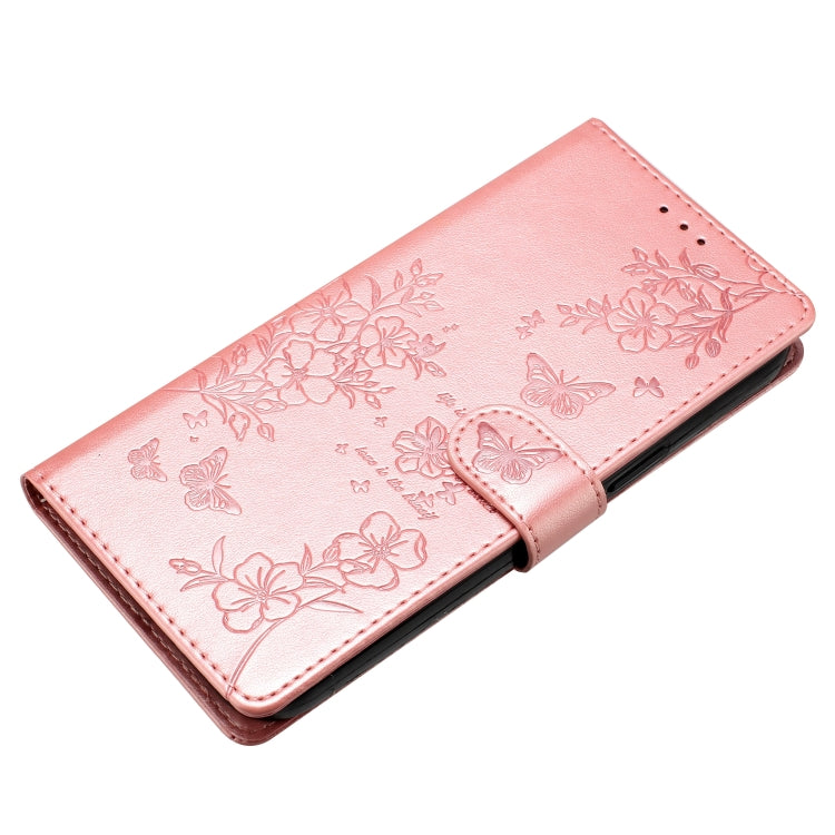For iPhone 16 Plus Butterflies and Flowers Leather Phone Case(Rose Gold) by buy2fix