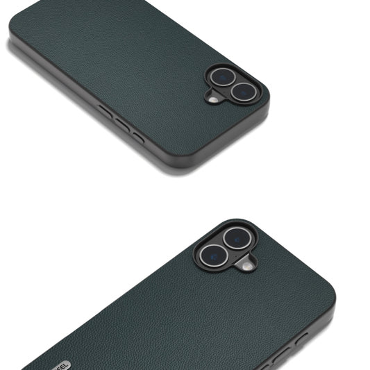 For iPhone 16 ABEEL Black Frame Genuine Leather Elegant Phone Case(Green) by buy2fix
