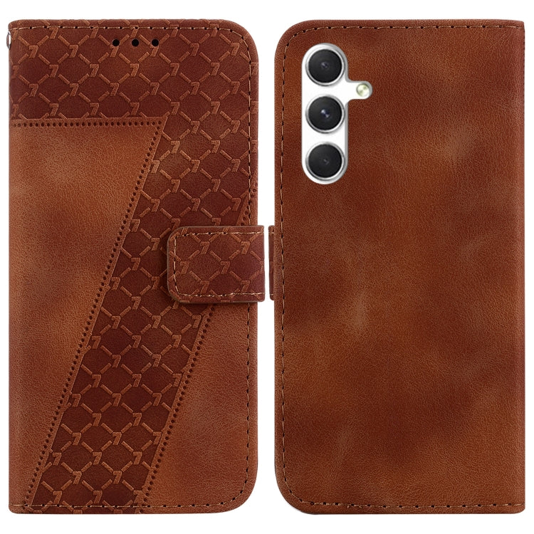 For Samsung Galaxy S25+ 5G Seven-shaped Embossed Leather Phone Case(Brown) - Galaxy S25+ 5G Cases by buy2fix | Online Shopping UK | buy2fix