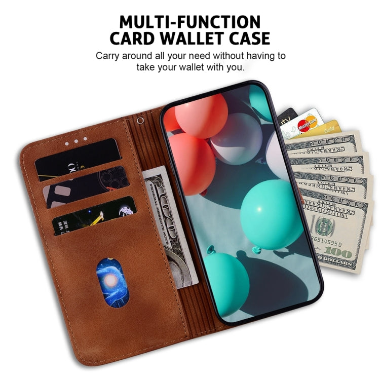 For Samsung Galaxy S25+ 5G Seven-shaped Embossed Leather Phone Case(Brown) - Galaxy S25+ 5G Cases by buy2fix | Online Shopping UK | buy2fix