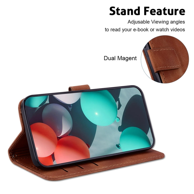For Samsung Galaxy S25+ 5G Seven-shaped Embossed Leather Phone Case(Brown) - Galaxy S25+ 5G Cases by buy2fix | Online Shopping UK | buy2fix