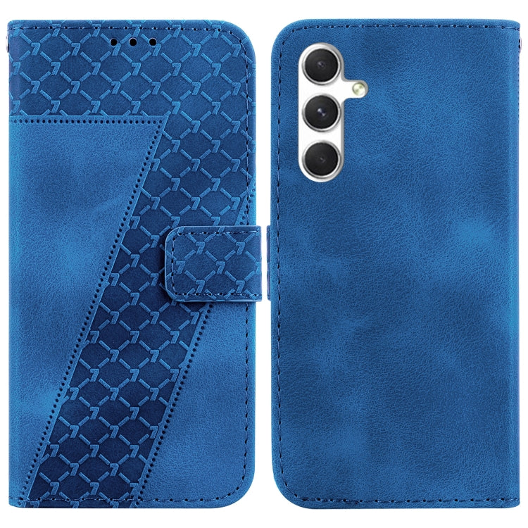 For Samsung Galaxy S25+ 5G Seven-shaped Embossed Leather Phone Case(Blue) - Galaxy S25+ 5G Cases by buy2fix | Online Shopping UK | buy2fix