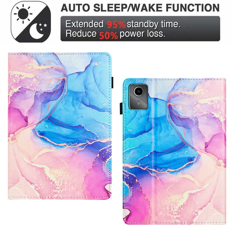 For Lenovo Tab M11/ Xiaoxin Pad 11 2024 Marble Litchi Leather Smart Tablet Case(Pink Blue) by buy2fix
