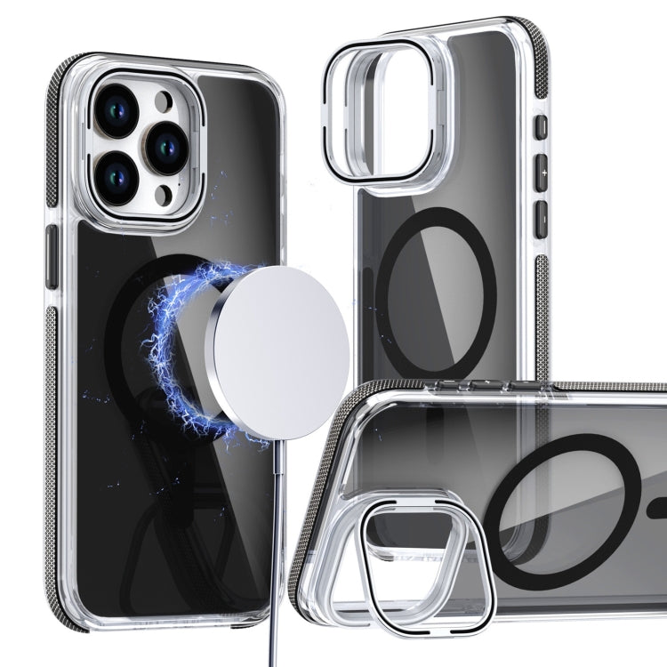 For iPhone 15 Pro Magsafe Dual-Color Transparent Black Lens Holder Phone Case(Black) - iPhone 15 Pro Cases by buy2fix | Online Shopping UK | buy2fix