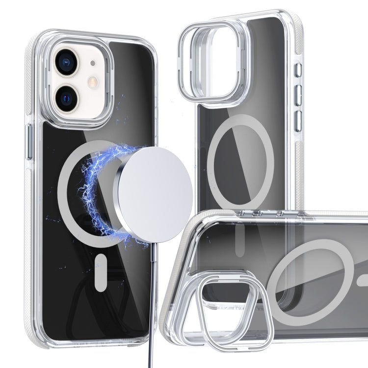 For iPhone 12 Pro / 12 Magsafe Dual-Color Transparent Black Lens Holder Phone Case(White) - iPhone 12 / 12 Pro Cases by buy2fix | Online Shopping UK | buy2fix