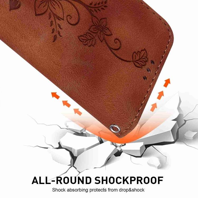 For Samsung Galaxy S25 Ultra 5G Lily Embossed Leather Phone Case(Brown) by buy2fix