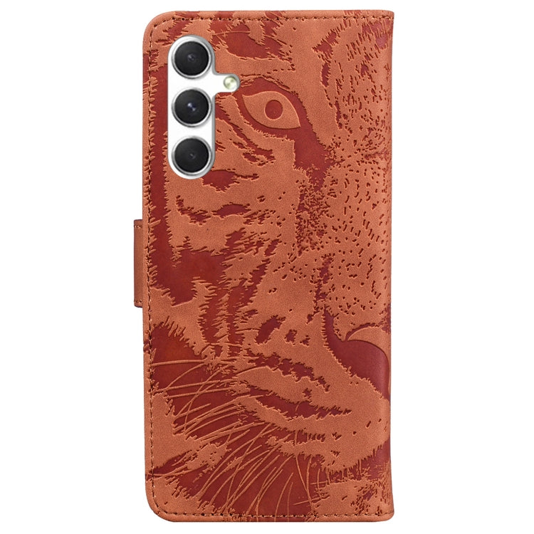 For Samsung Galaxy S25+ 5G Tiger Embossing Pattern Flip Leather Phone Case(Brown) - Galaxy S25+ 5G Cases by buy2fix | Online Shopping UK | buy2fix