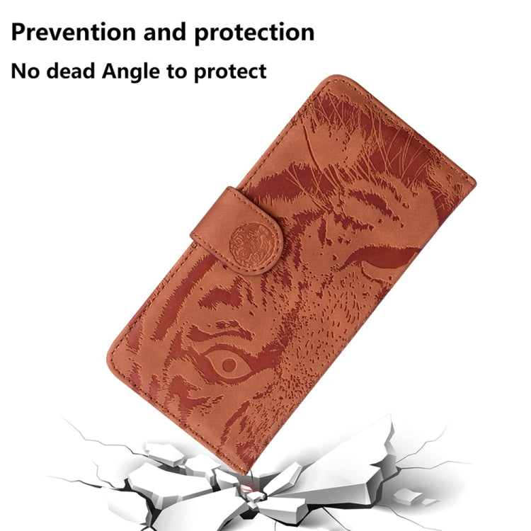 For Samsung Galaxy S25+ 5G Tiger Embossing Pattern Flip Leather Phone Case(Brown) - Galaxy S25+ 5G Cases by buy2fix | Online Shopping UK | buy2fix