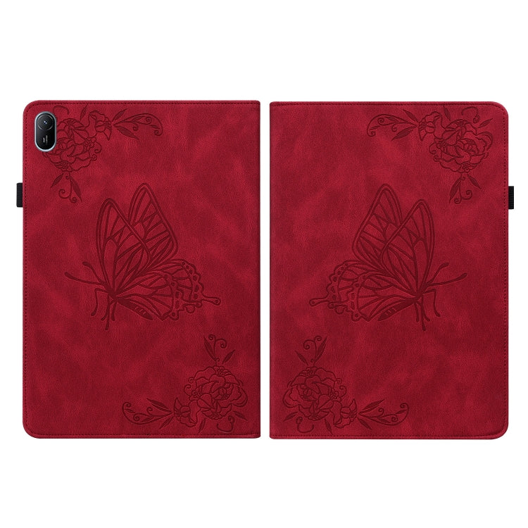 For Huawei MatePad SE 11 2024 Butterfly Flower Embossed Leather Tablet Case(Red) - Huawei by buy2fix | Online Shopping UK | buy2fix
