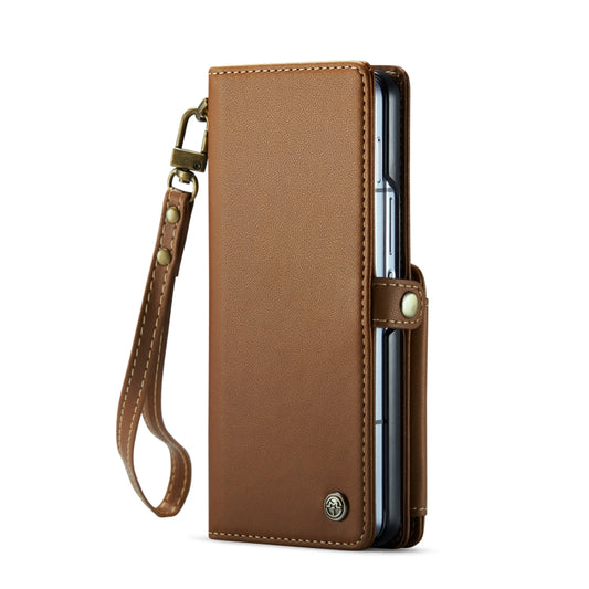 For Samsung Galaxy Z Fold6 5G CaseMe C22 PC+TPU Business Style RFID Anti-theft Lanyard Leather Phone Case with Pen Slot(Brown) by CaseMe