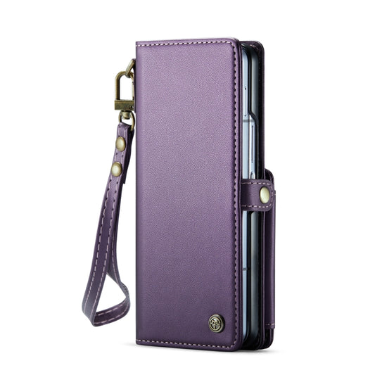 For Samsung Galaxy Z Fold6 5G CaseMe C22 PC+TPU Business Style RFID Anti-theft Lanyard Leather Phone Case with Pen Slot(Purple) by CaseMe