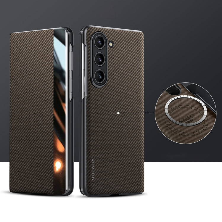For Samsung Galaxy Z Fold5 SULADA Kevlar 600D Texture Smart Window Leather Phone Case(Brown) - Galaxy Z Fold5 Cases by SULADA | Online Shopping UK | buy2fix