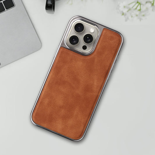 For iPhone 16 Plus Electroplated Side PU Hybrid TPU MagSafe Phone Case(Brown) by buy2fix