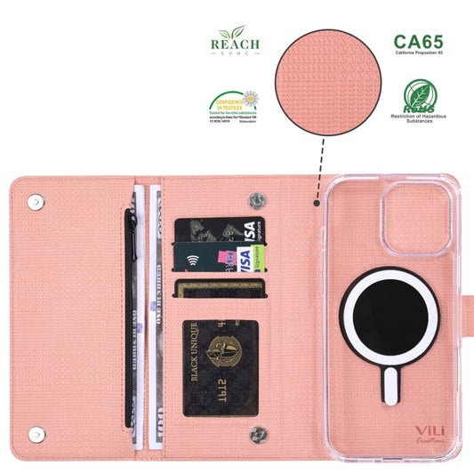 For iPhone 16 ViLi GHB-C Series RFID MagSafe Magnetic Flip Leather Phone Case(Pink) by ViLi
