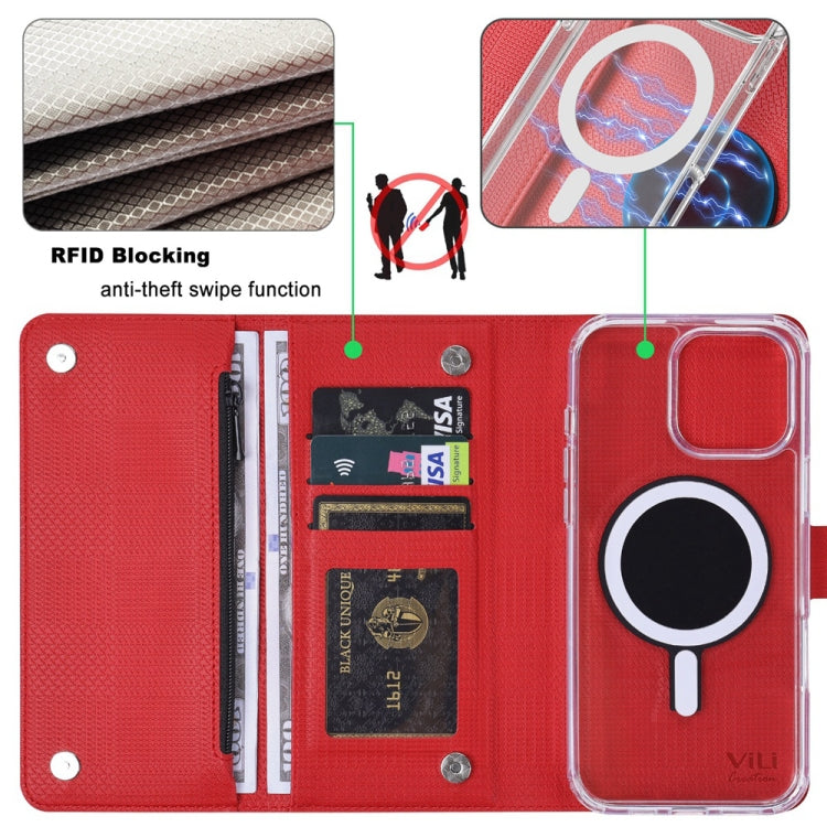 For iPhone 16 Plus ViLi GHB-C Series RFID MagSafe Magnetic Flip Leather Phone Case(Red) by ViLi