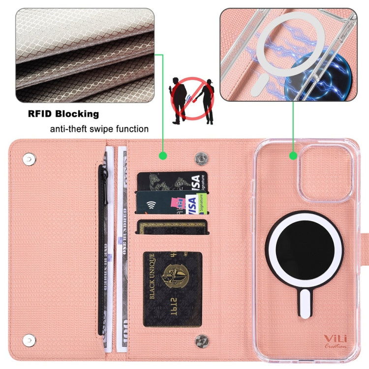 For iPhone 16 Pro ViLi GHB-C Series RFID MagSafe Magnetic Flip Leather Phone Case(Pink) by ViLi