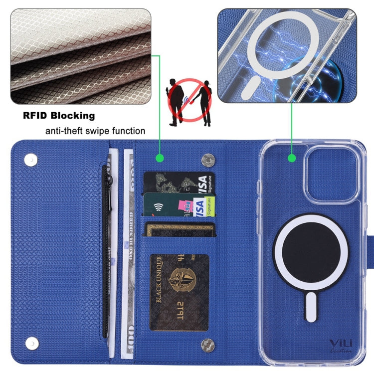For iPhone 15 Plus ViLi GHB-C Series RFID MagSafe Magnetic Flip Leather Phone Case(Blue) by ViLi