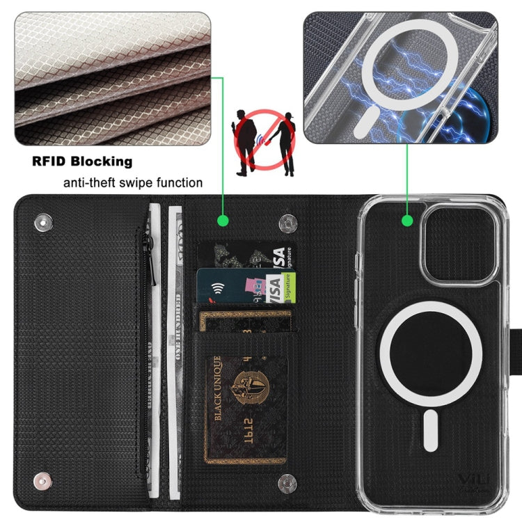For iPhone 13 Pro Max ViLi GHB-C Series RFID MagSafe Magnetic Flip Leather Phone Case(Black) by ViLi