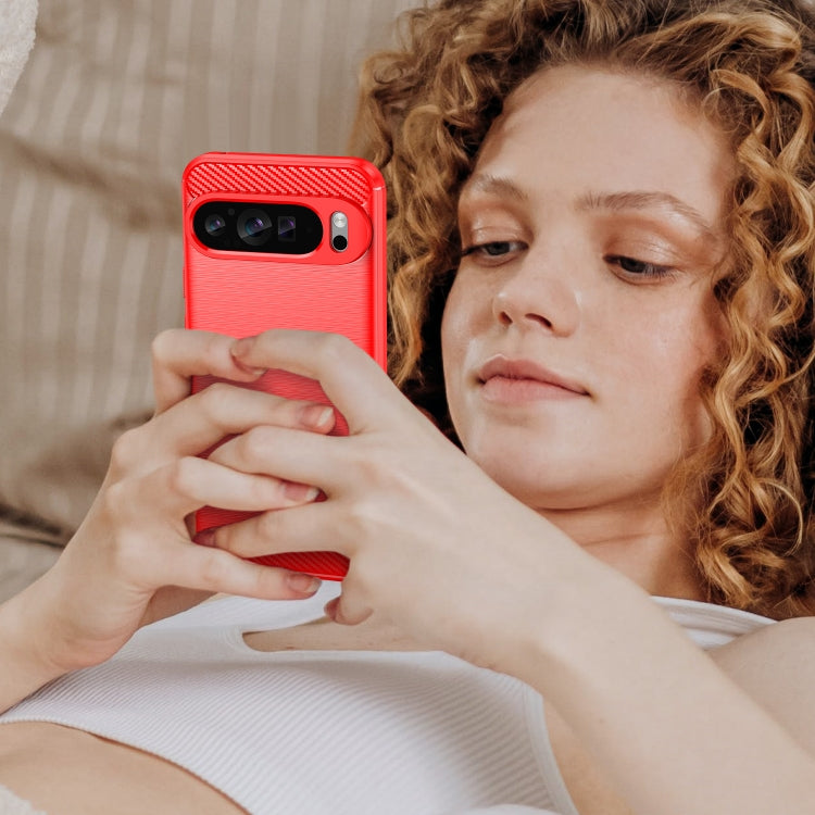 For Google Pixel 9 Pro XL Carbon Fiber Brushed Texture TPU Phone Case(Red) by buy2fix