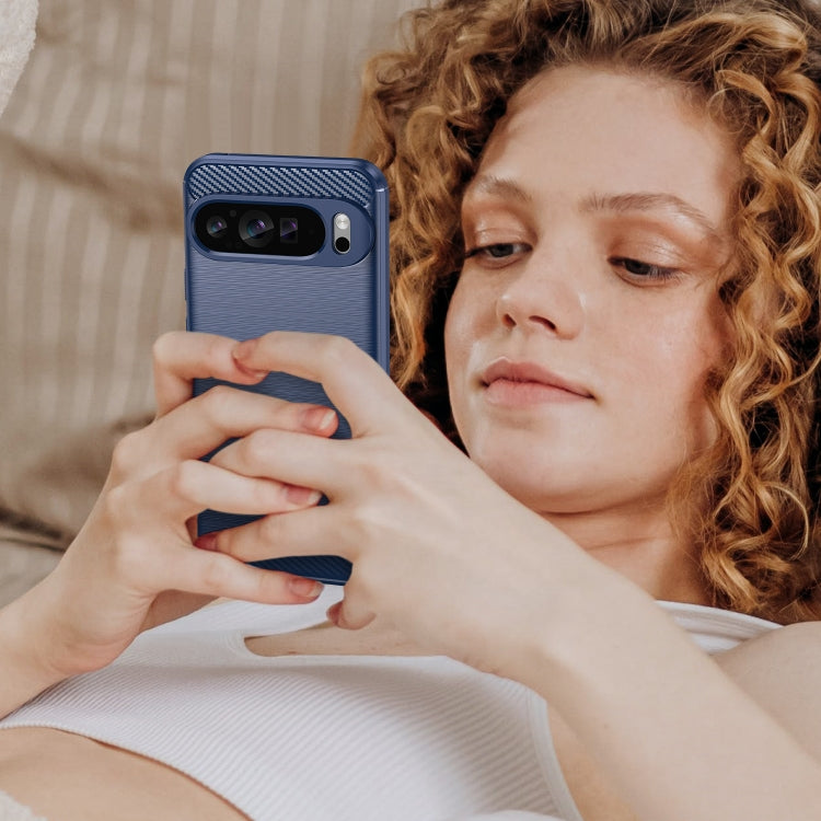 For Google Pixel 9 Pro XL Carbon Fiber Brushed Texture TPU Phone Case(Blue) by buy2fix