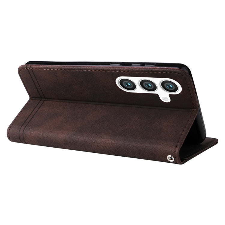 For Samsung Galaxy S25+ 5G Skin Feel Life Tree Metal Button Leather Phone Case(Brown) - Galaxy S25+ 5G Cases by buy2fix | Online Shopping UK | buy2fix