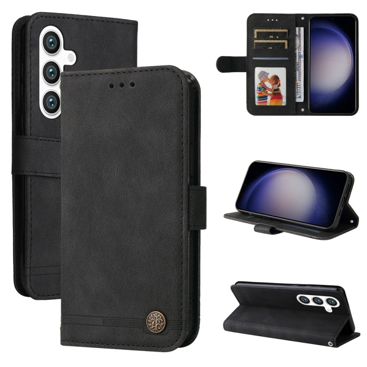For Samsung Galaxy S25+ 5G Skin Feel Life Tree Metal Button Leather Phone Case(Black) - Galaxy S25+ 5G Cases by buy2fix | Online Shopping UK | buy2fix