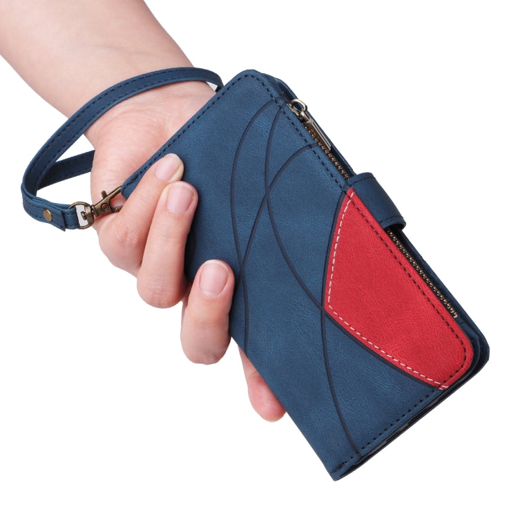 For iPhone 16e Dual-color 9 Card Slots Zipper Wallet Leather Phone Case(Blue) by buy2fix