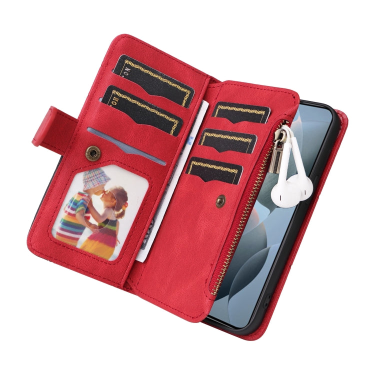 For Redmi K70 Dual-color 9 Card Slots Zipper Wallet Leather Phone Case(Red) - Xiaomi Cases by buy2fix | Online Shopping UK | buy2fix