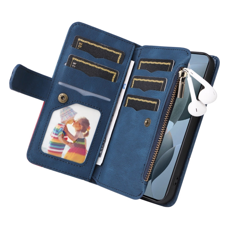 For Redmi K70 Dual-color 9 Card Slots Zipper Wallet Leather Phone Case(Blue) - Xiaomi Cases by buy2fix | Online Shopping UK | buy2fix