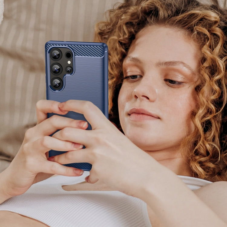 For Samsung Galaxy S25 Ultra 5G Carbon Fiber Brushed Texture TPU Phone Case(Blue) by buy2fix