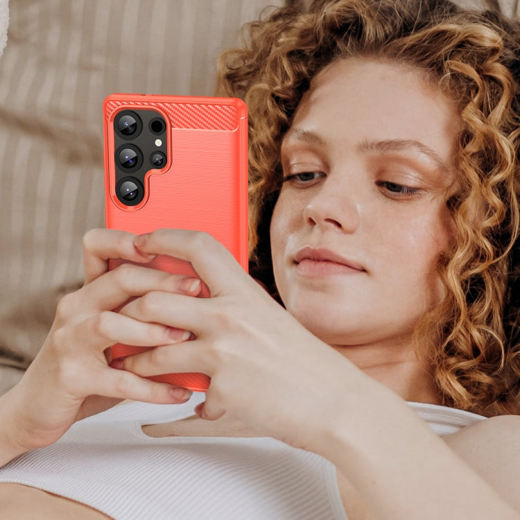 For Samsung Galaxy S25 Ultra 5G Carbon Fiber Brushed Texture TPU Phone Case(Red) by buy2fix