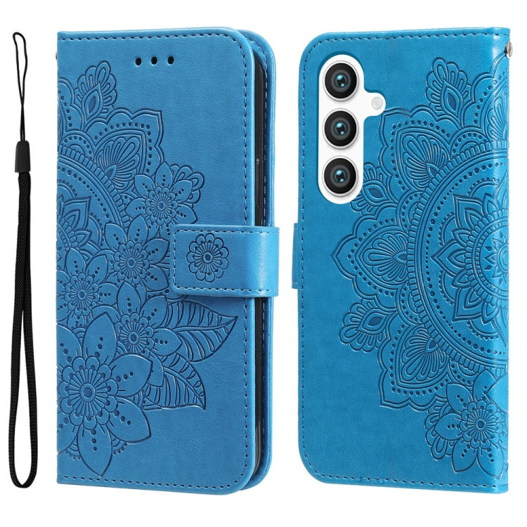 For Samsung Galaxy S25+ 5G Seven-petal Flowers Embossing Leather Phone Case(Blue) - Galaxy S25+ 5G Cases by buy2fix | Online Shopping UK | buy2fix