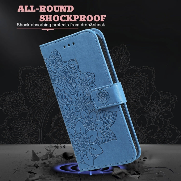 For Samsung Galaxy S25+ 5G Seven-petal Flowers Embossing Leather Phone Case(Blue) - Galaxy S25+ 5G Cases by buy2fix | Online Shopping UK | buy2fix